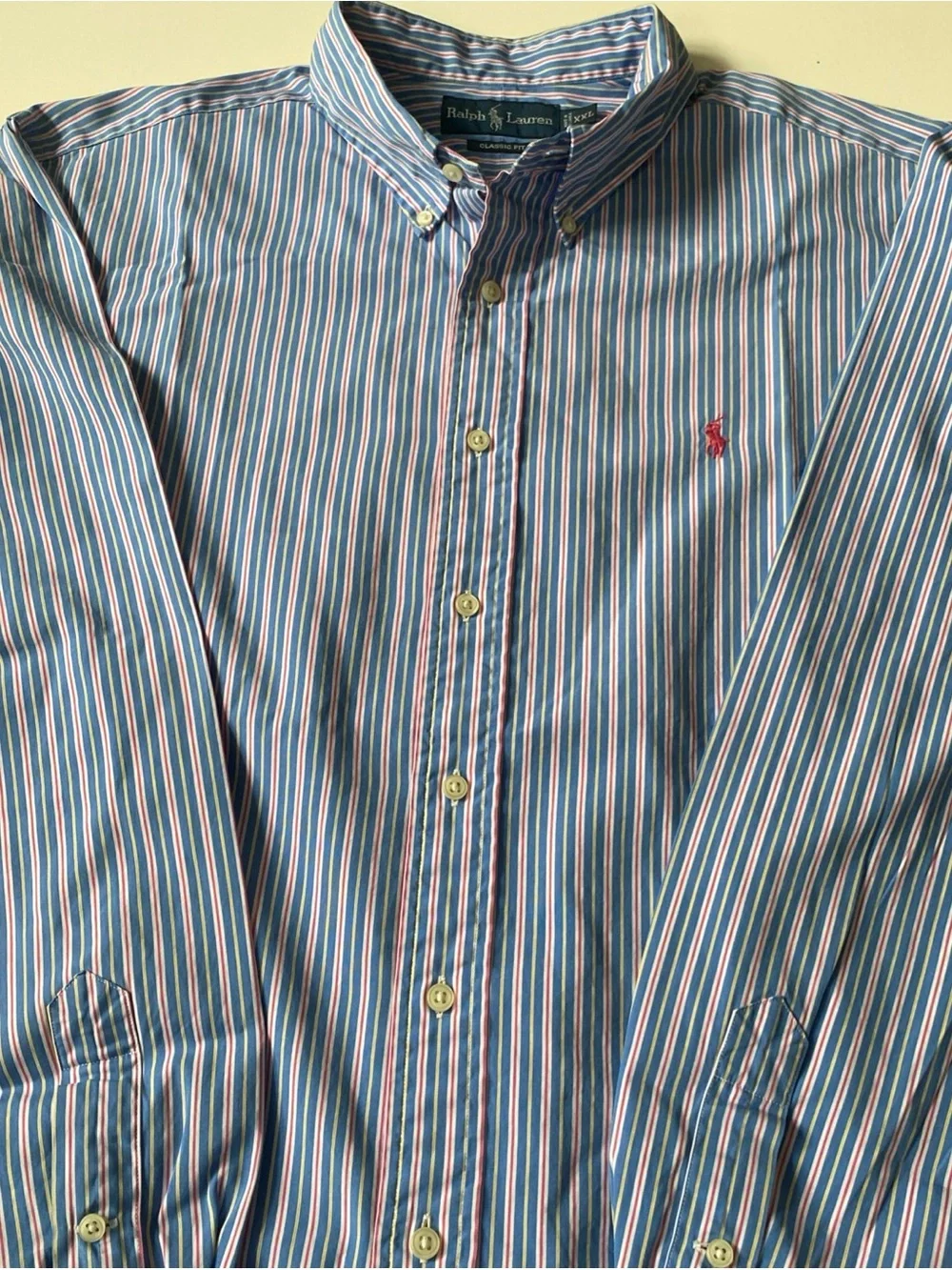 Ralph Lauren Men’s Classic Fit Button-Down Shirt — Blue Pink Stripes XXL